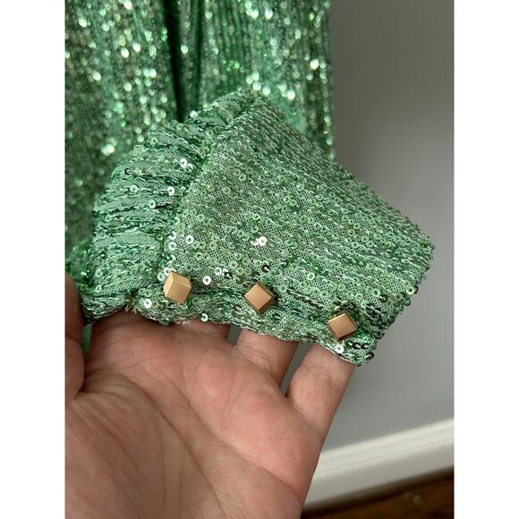 NWT Ieena For Mac Duggal Sequined Bishop Sleeve Sheath Dress Light Green Size 10 - Picture 5 of 10
